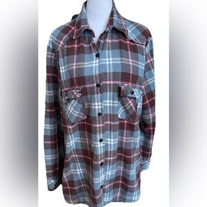 MATCHSTICK ARGUS Pink & Blue Plaid L/S Flannel Button Down Shirt Large Womens